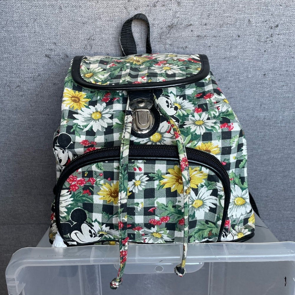 Disney Floral Mickey Backpack in Green, White, Yellow, Black